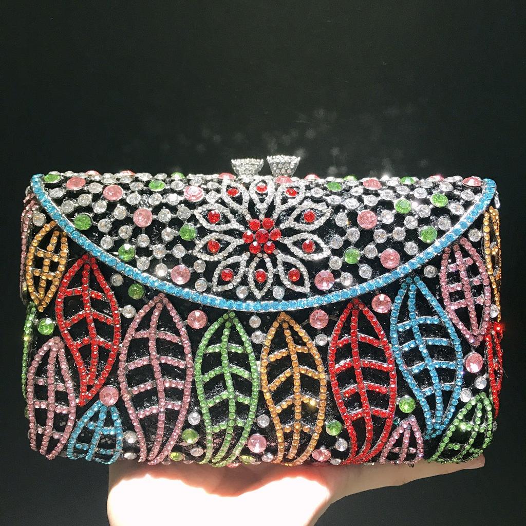 Rhinestone Evening Bag Gold/Silver/Champagne Wedding Bridal Clutch Leaves Women Dinner Prom Clutches Purses Lady Crystal Purses