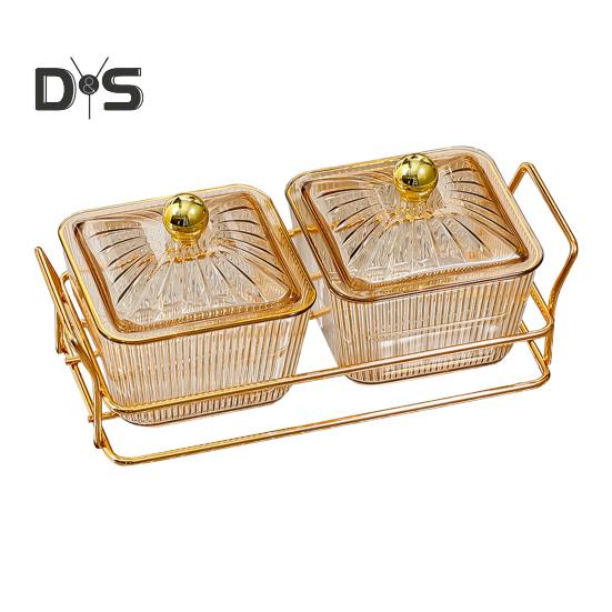 

Піднос для подачі горіхів та цукерок з кришками Фруктова тарілка Пластиковий відсік Тарілка для демонстрації закусок Блюдо Піднос Розділені миски для подачі закусок для кави чаю 2Grids золотистий