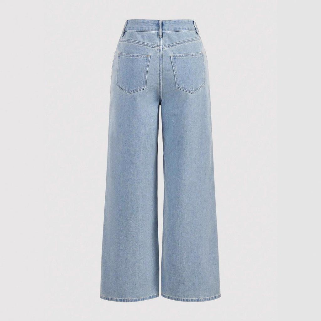 New fashion trend casual loose and thin jeans women's beaded straight trousers