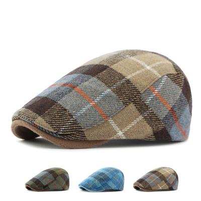 Autumn Winter Wool Wool Warm Beret Men's Women's British Forward Hat Plaid Paintsmen's Hat Women Peaked Cap