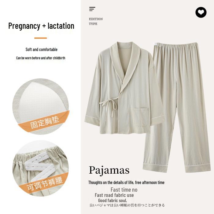 Spring & Autumn Nursing Pajamas for Postpartum Women with Breast Pads