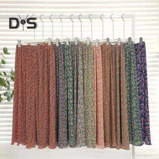 Dámské kalhoty Elastické kalhoty s vysokým pasem a širokými nohavicemi s květinovým potiskem s řaseným nařaseným dlouhým kalhotám do domácího salonku