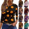Women's Halloween and Pumpkin Print Short Sleeve Round Neck T-Shirt Casual Pullover Top