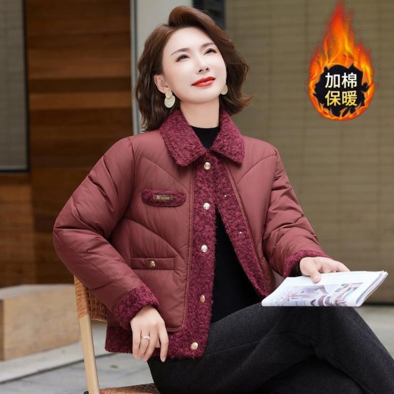 

Temperament splicing down cotton women s winter new short thermal cotton coat 4XL recommends 140-77.5kg