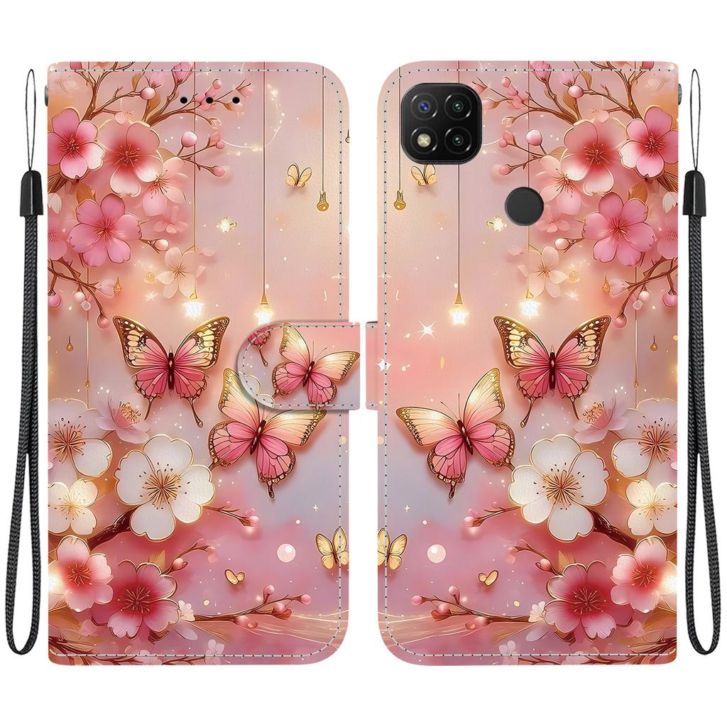 Handgefertigte PU-Leder-Klapphülle für Redmi 9C / Redmi 9 Activ / Xiaomi Poco C31 Rutschfeste Stoßfeste Hülle mit Handschlaufe & Herz/Rose Katze Designs