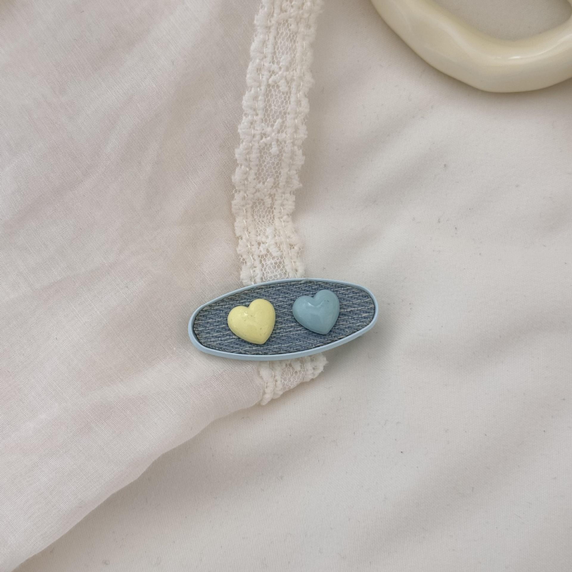 

Retro and fresh denim blue hair clip girl s bow yellow side bang feel broken duckbill women girl hair accessoires bow sweets new