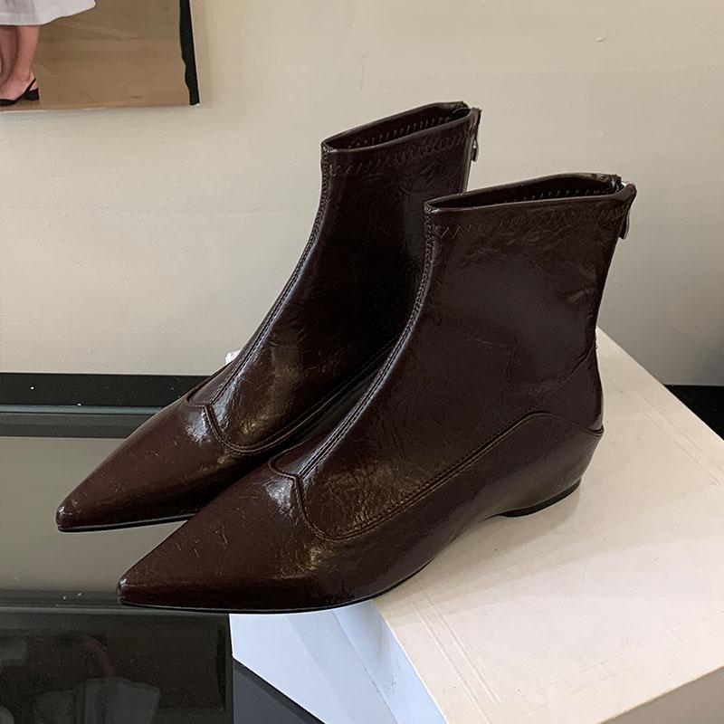 Fashion Fashion Shoes With Height Increasing Women Ankle Modern Boots Pointed Toe Ladies Stretch Short Boots Female Zippers Shoes Lady