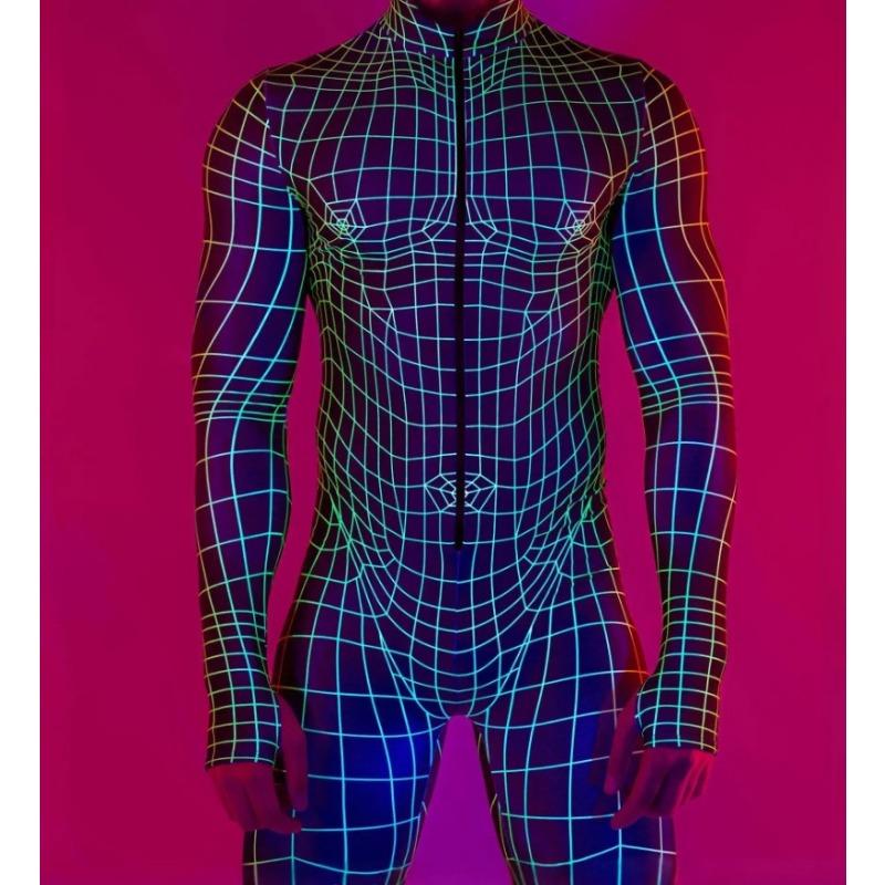 Halloween Tights 3D Digital Printing Adult Cosplay One-piece Costume Men Stage Performance Jumpsuit Dance Party Outfit