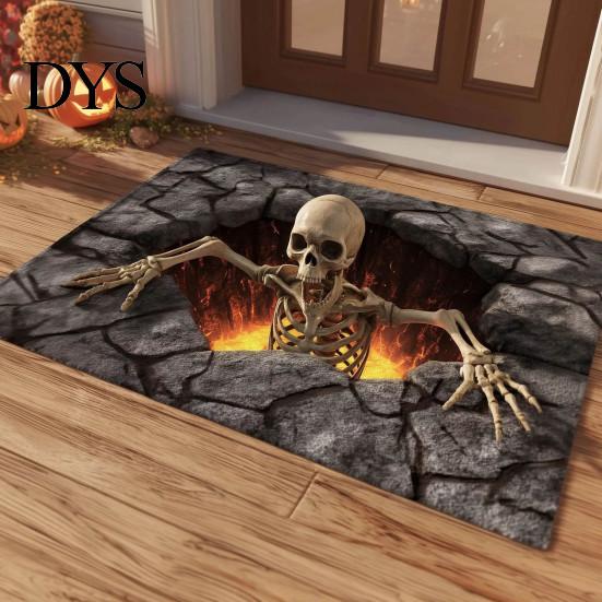 Alfombra de Ilusión 3D Alfombra de Halloween, Patrón de Calavera Óptica con Profundidad Realista, Decoración de Entrada de Horror Calabaza Espeluznante Felpudo Antideslizante para la Entrada