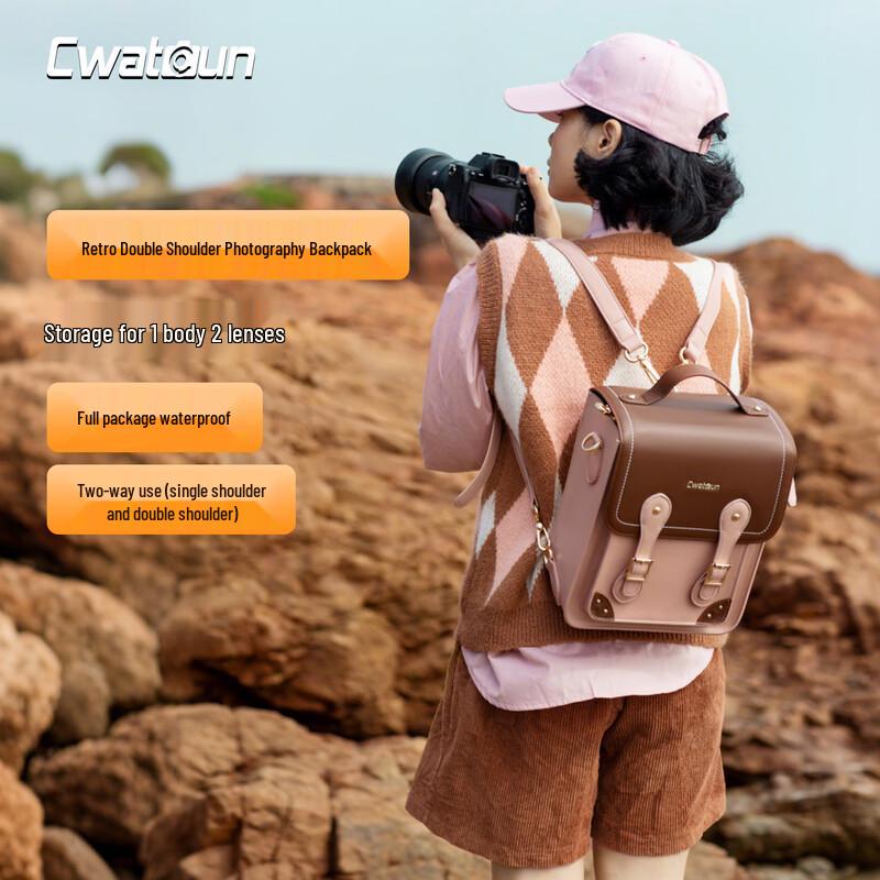 CWATCUN Retro Pink Camera Backpack