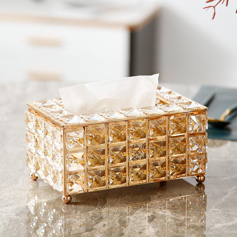 Artificial Crystal Tissue Box Paper Rack Office Table Decoration Facial Case Holder Removable Napkin Tray Storage