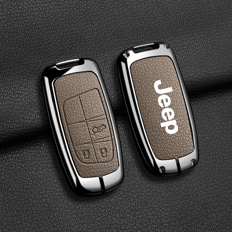 For Jeep High Quality Leather Car Key Case For Jeep Grand Cherokee WK2 KL Wrangler JK Commander Renegade Compass 2018 2022 Ac