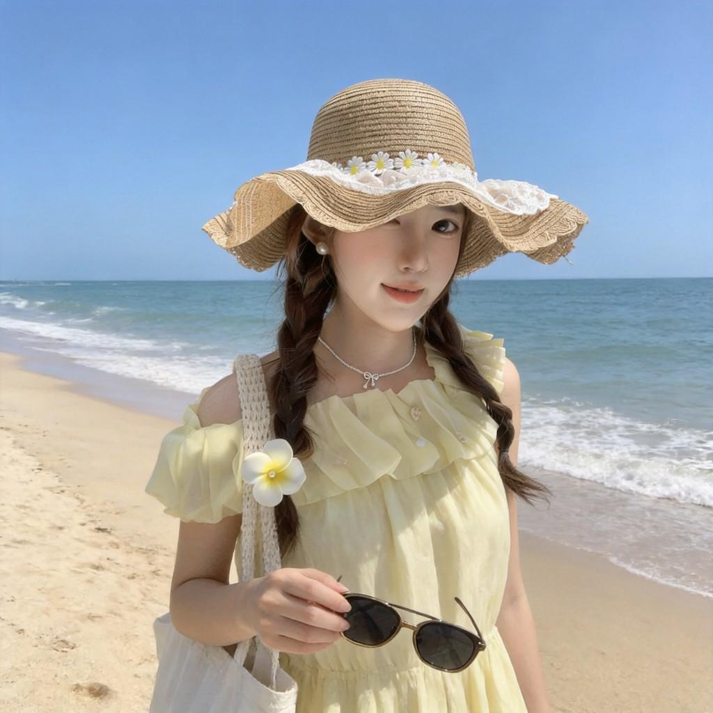 Paper Straw Women Sun Hat With Wide Brim For Beach And Resort Sun Protection