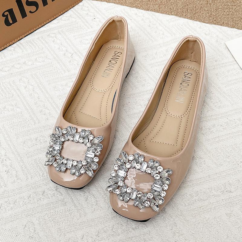 Fashion Spring New Single Shoes Women's Fashion Square Head Shallow Mouth Glitter Soft Soled Waterproof Non-slip Flat Shoes