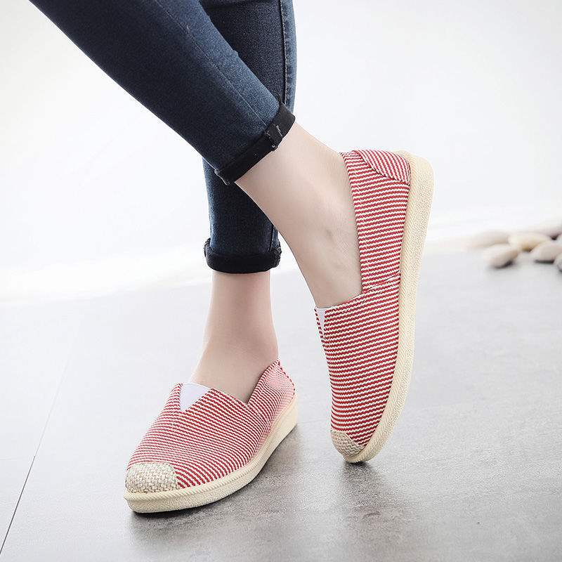 Canvas shoes spring breathable flat-bottomed one-pedal cartoon cloth shoes