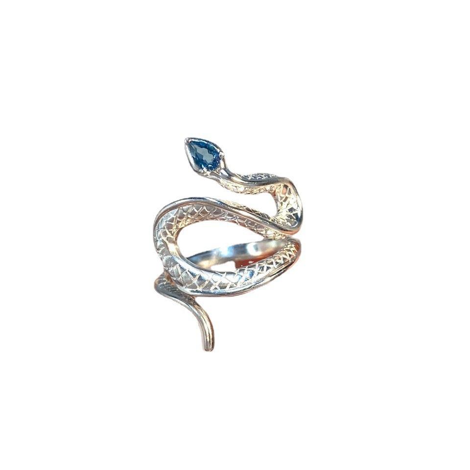 1Pc Personality Blue Stone Wrapped Cobra Adjustable Open Ring for Women Creative Silver Color Ring Charm Jewelry