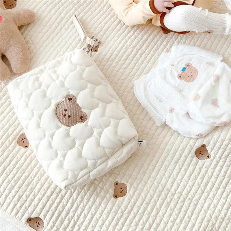 Cotton Embroidery Diaper Bag with Zipper Portable Reusable Nappy Sanitary Pads Organizer Stroller Handbag for Baby Supplies