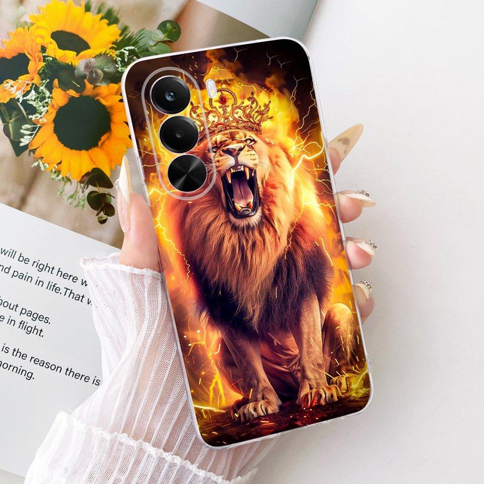 For Realme P4X 5G Phone Case On Realme RMX5108 Casing Cool Dragon Lion Tiger Cartoon Painting Back Cover Clear Soft Silicone