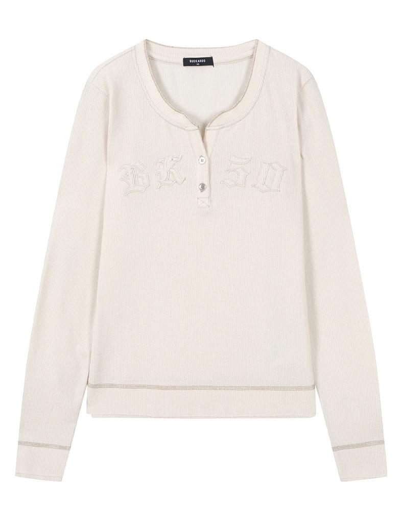 BUCKAROO Women'S Applique Henley Neck Long Sleeve T-Shirt Off White