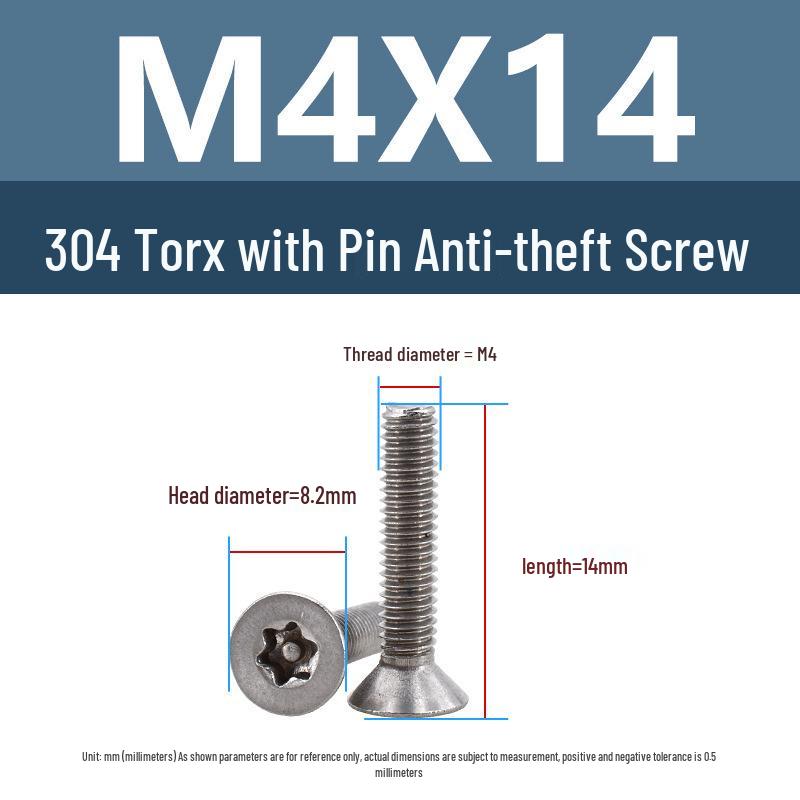 Yigu 304 Tamper-Proof Countersunk Torx Pin Screws, M2-M8, Flat Head, Anti-Removal