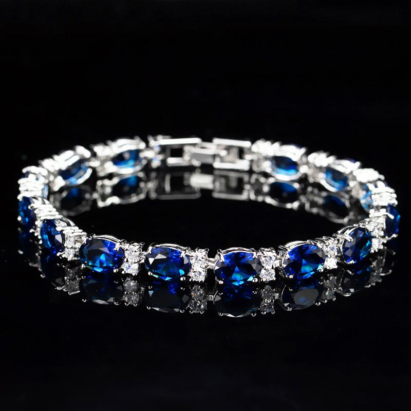 ThreeGraces Lucido Azzurro Cubic Zirconia Colore Argento Moda CZ Bracciale Tennis per Donne Gioielli per Festa di Fidanzamento BR236