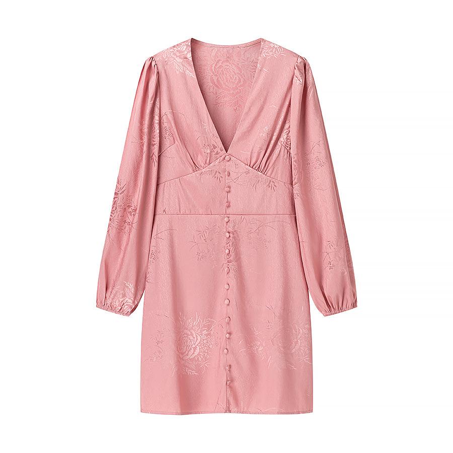 

2025 Spring Women s European & American Fashion Dress: Button Decor, Hot Stamped Print, Lantern Sleeves Medium