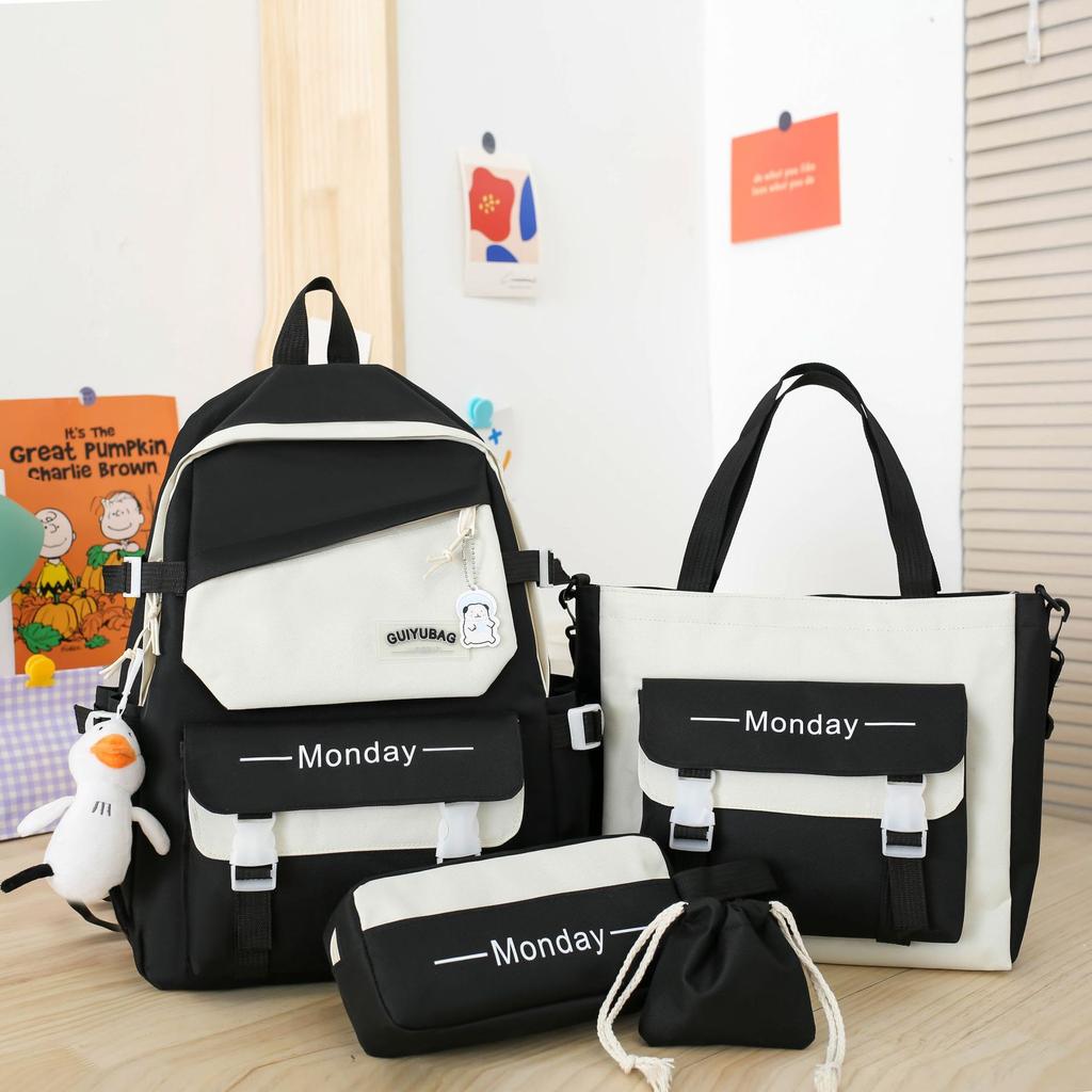 Four-piece Schoolbag Korean Version Simple Junior High School High School Campus Student Bag College Student Backpack Fresh Cute Backpack