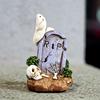 Halloweenská pryskyřičná ozdoba Strašidelný strašidelný dům Hrob Strom Démon Kořen Náhrobní kámen Socha s LED světlem Kreslená dýně Duch Figurka Ozdoba