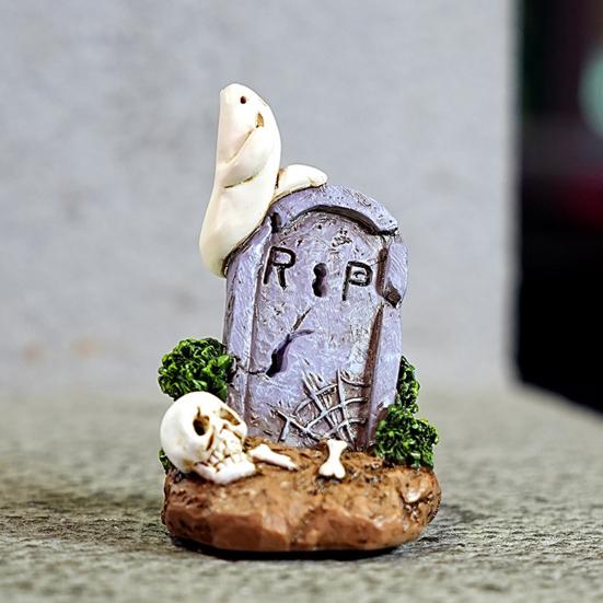 Halloweenská pryskyřičná ozdoba Strašidelný strašidelný dům Hrob Strom Démon Kořen Náhrobní kámen Socha s LED světlem Kreslená dýně Duch Figurka Ozdoba