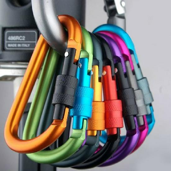 D-Shaped Aluminum Quickdraw Climbing Hook with Lock - Durable Backpack/Bottle Buckle Keyring.