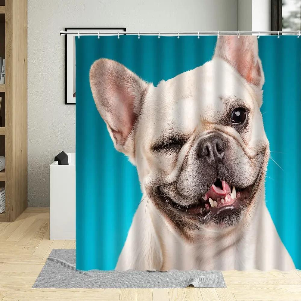 Creative Pug Funny Puppy Dog Pattern Shower Curtain Waterproof Polyester Fabric Bath Curtains Pet Shop For Home Decor With Hooks
