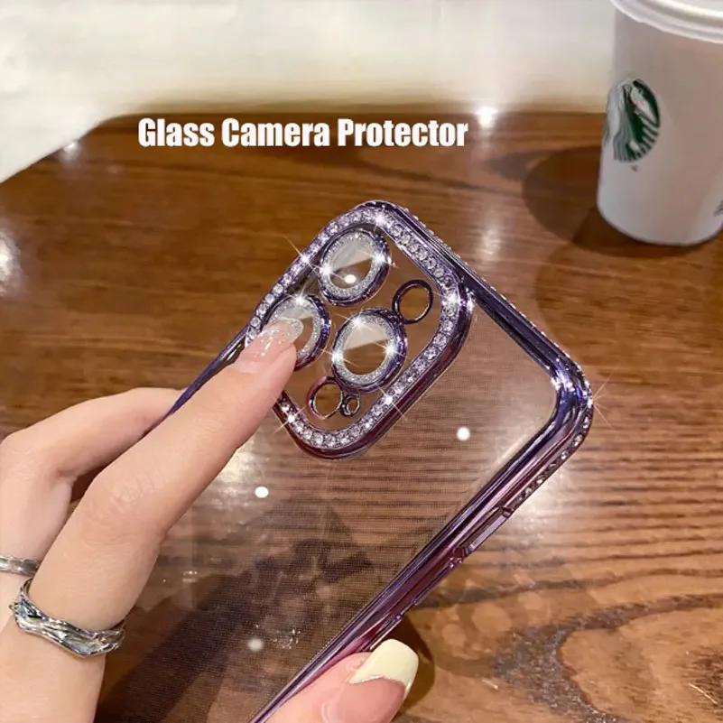 Glitzernder Diamant Kamera Schutzhülle für iPhone 14 11 12 13 16 17 Pro Max Air 15 16 Plus X Xr Xs Mädchen Silikon Hülle