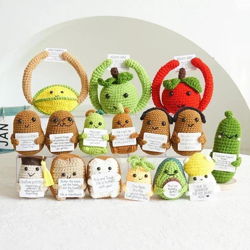 Positive Vegetable Crochet Fruit Doll Desk Accessories Handmade Table Decor Positive Poo Funny Gift for Kids Home Desktop Decor