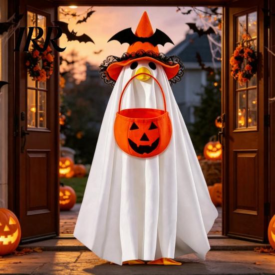Felt Halloween Goose Statue Ghost Costume, Wizard Hat, Cape, Pumpkin Candy Soft Fabric Decor Bag, Outdoor Yard Decoration for or Garden Display