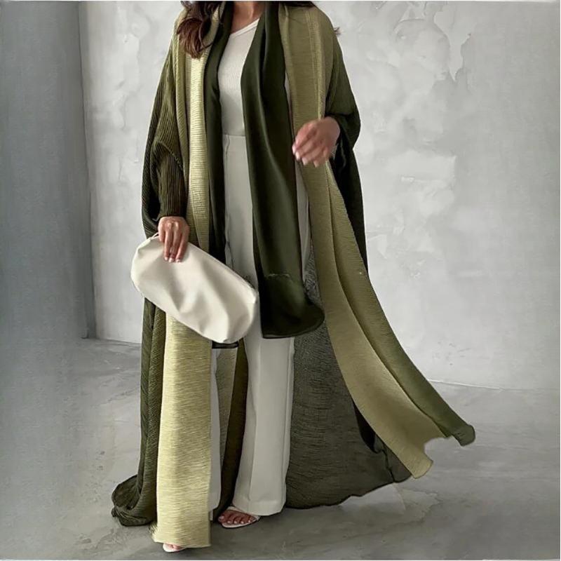Wrinkled Women's Windbreaker Jacket Bat Sleeve Scarf Collar, Gradient Long Robe Fashion Retro Coats and Jackets Women