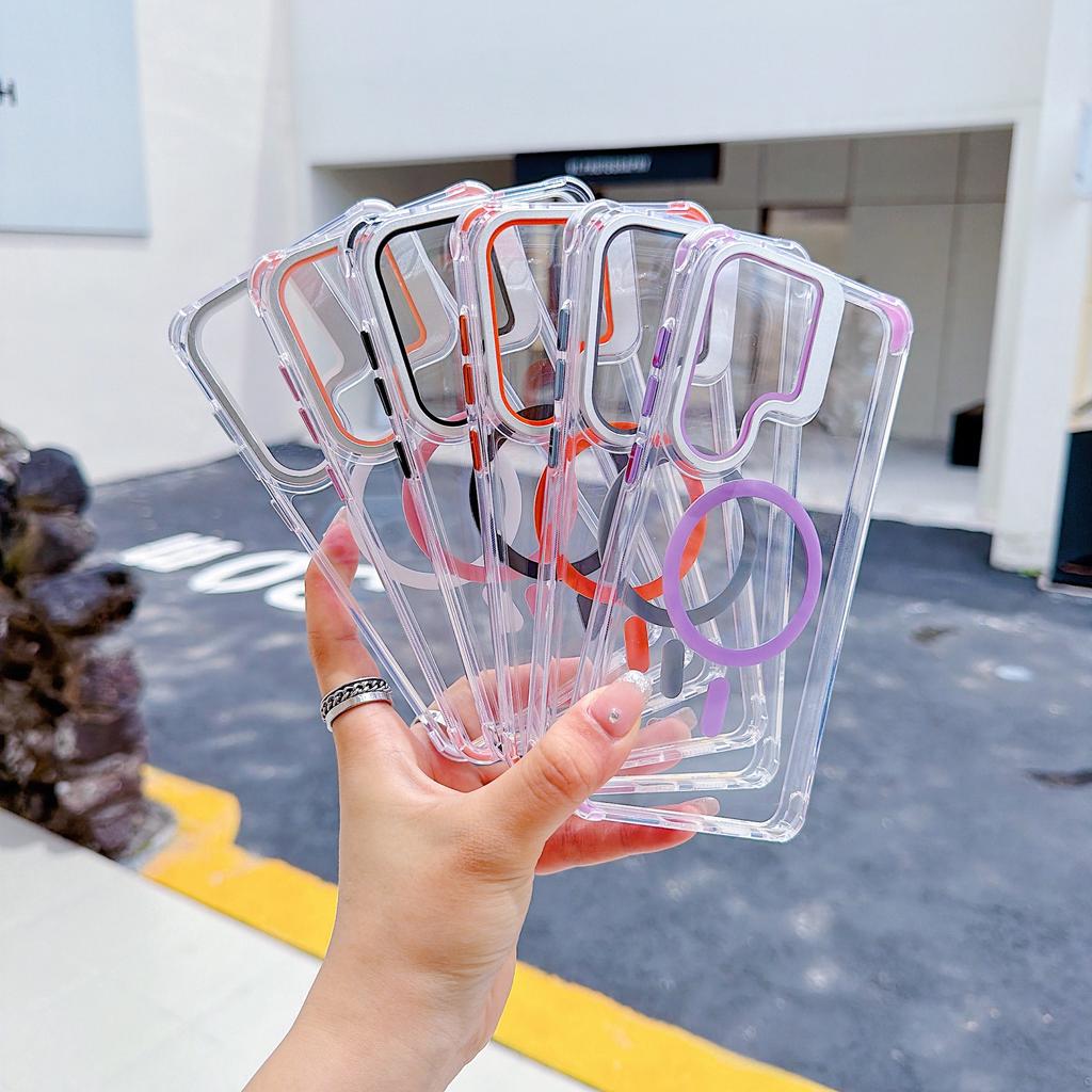 Applicable to Samsung S26ultra transparent magnetic mobile phone case A27 lens film bracket four-corner airbag anti-drop