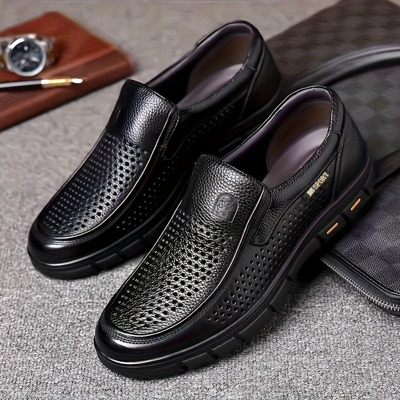 Men's Summer Shoes, Perforated Breathable Business Casual Slip-On Shoes with Soft Sole, Comfortable and Wear-Resistant Driving Shoes