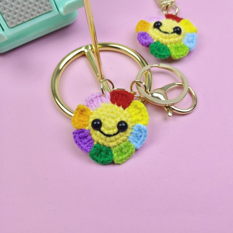 Bunte Sonnenblumen-Smiley-Gesicht Schlüsselanhänger & Handgefertigter Taschenanhänger - Ohrhörerhüllen-Dekoration für Damen & Kindertag Geschenk