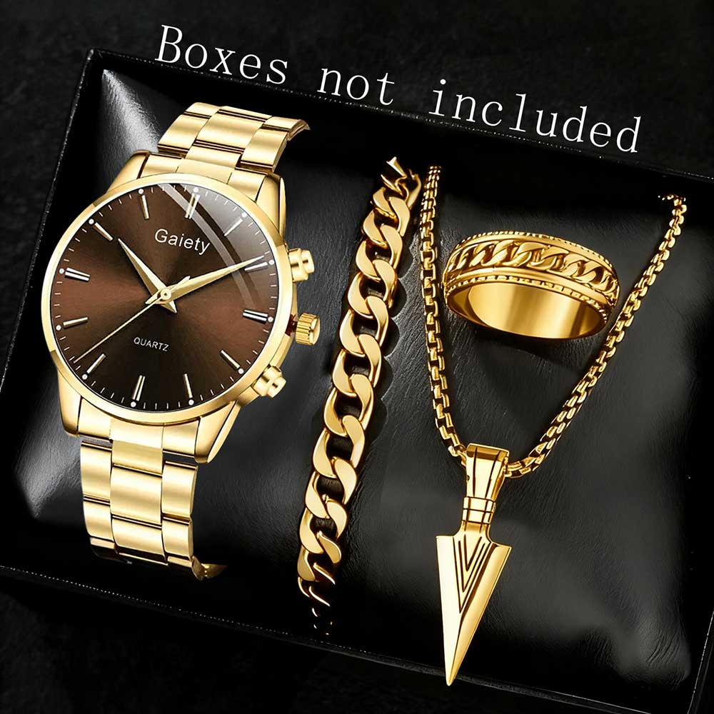 2/4PCS Business Men's Watch Set Fashionable and Simple Blue Dial Quartz Watch Accessory Set Suitable for Daily Clothing Matching