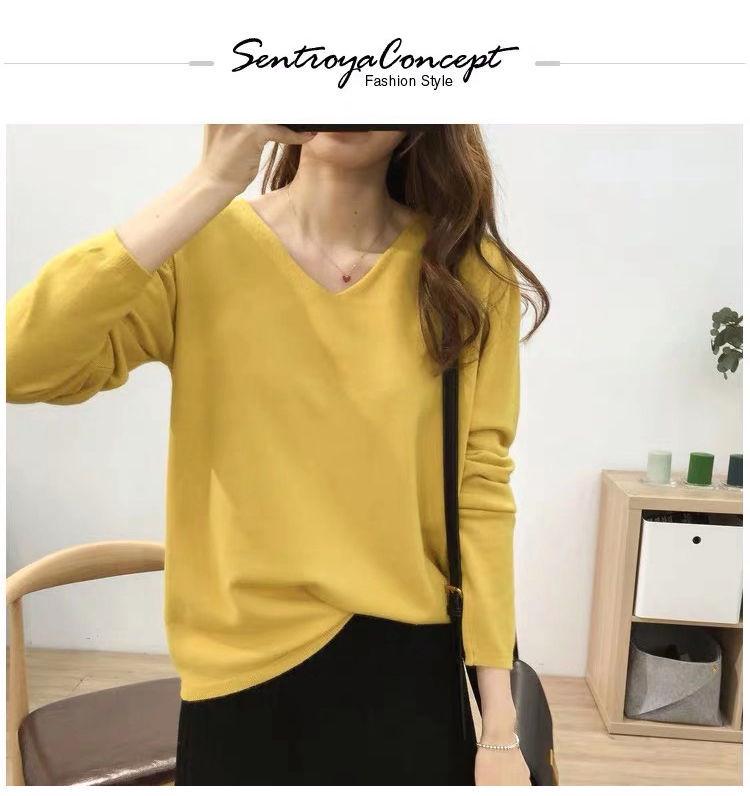 Women's V-Neck Knit Sweater: Large Size, Loose Fit, Slimming, Solid Color, Perfect for Early Autumn and Winter