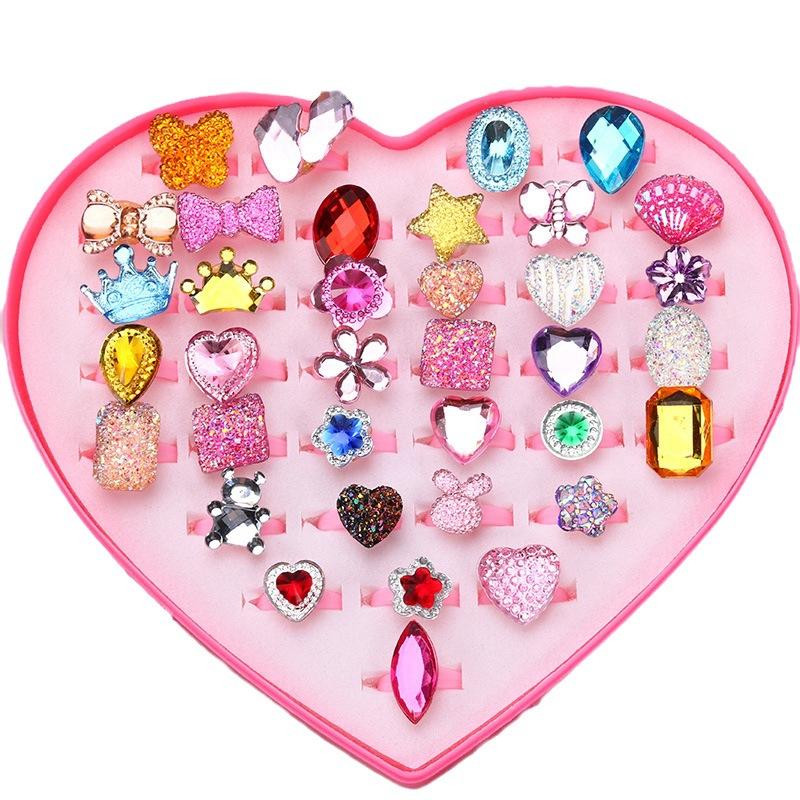 36 Pieces Children's Ring - Diamond-Style Crystal Toy Cartoon Rings With box