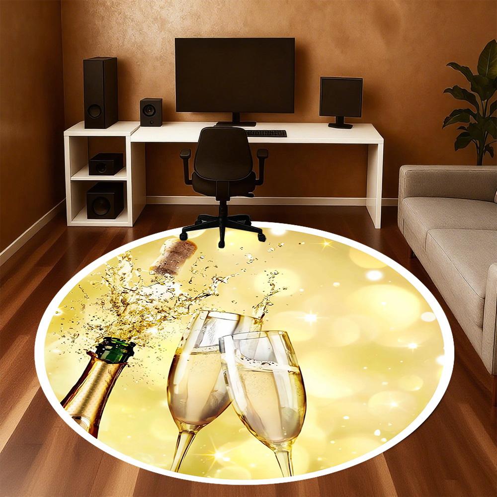 1pc Champagne Celebration Round Chair mat Area Rug - Non-Slip, Floor Mat for Office, Bedroom, home decor Christmas Gift p0811315