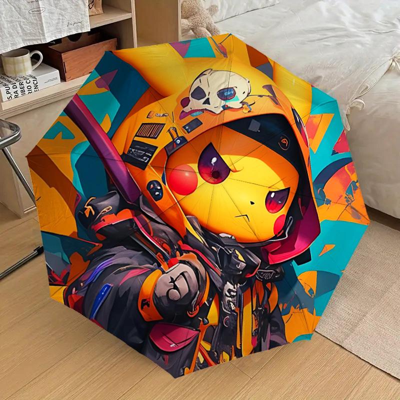 1pc Pikachu Helmet Automatic Folding Umbrella - Compact 8-Rib Design, Durable Plastic & Iron, Lightweight for Outdoor Daily Use, a0929194