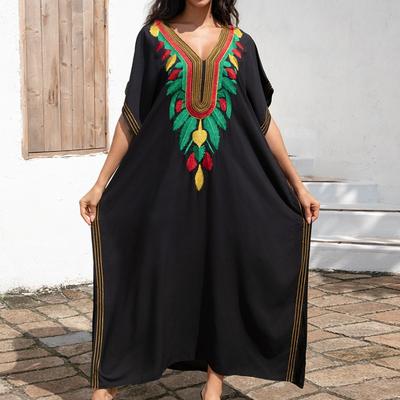 Moda Donna Estate Primavera Stampa Piume Manica 1/2 Scollo a V Vita Larga Abiti Casual