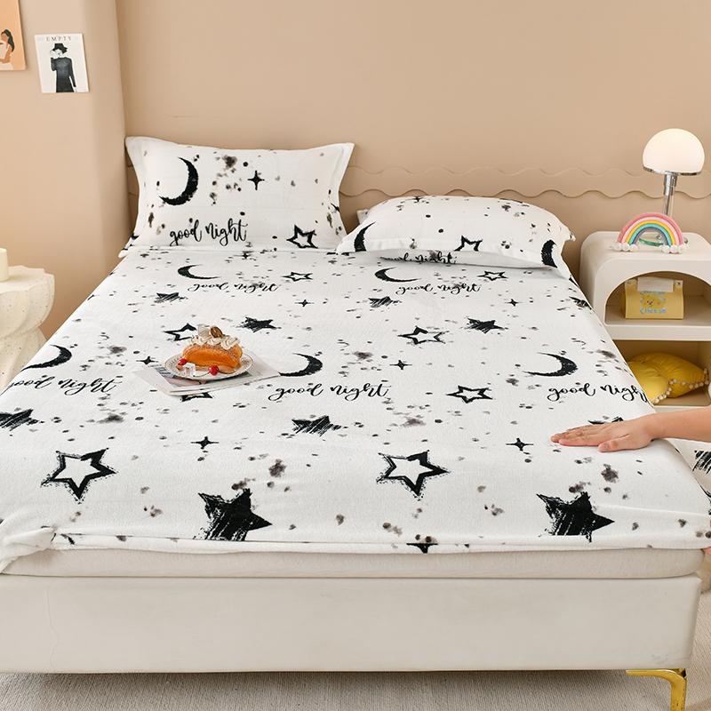 Winter Warm Fitted Sheet Stars Pinted Flannel Fleece Bed Sheet for Double Bed Queen/King Size All-inclusive Mattress Cover180