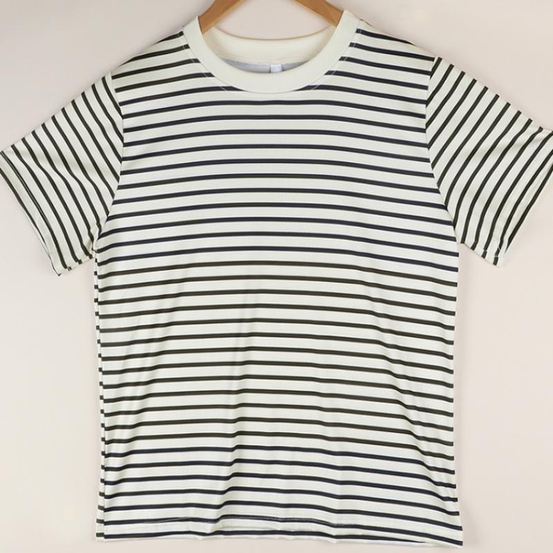 Shop   Women S Round Neck Striped Short Sleeve Knit Tee wdmS Wkn tS14483577