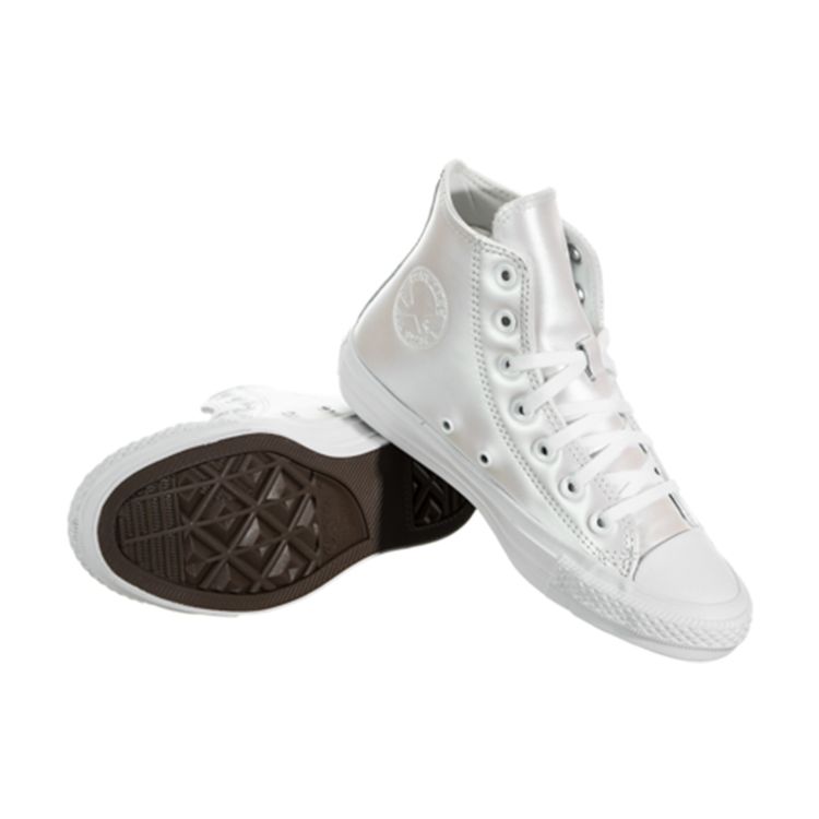 Converse Chuck Taylor All Star Iridescent Leather High-Top Skate Shoes Women Sneakers Silver 566094C