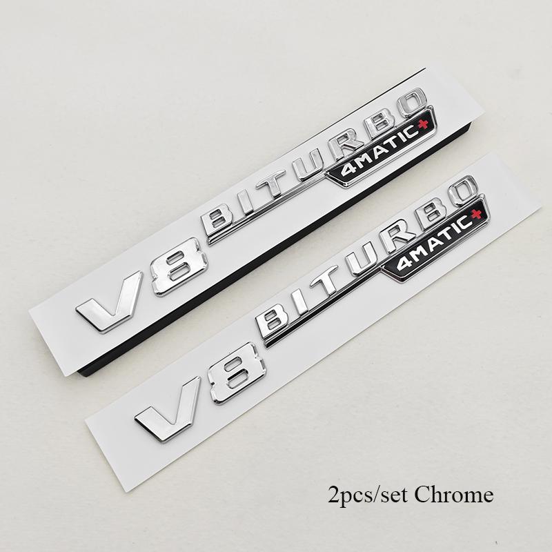 2pcs 3D ABS Vent Fender Trim Emblem Blade V8 BITURBO 4MATIC Logo Car Sticker Fender Badge For Mercedes Benz E300 E400 E53S E63S