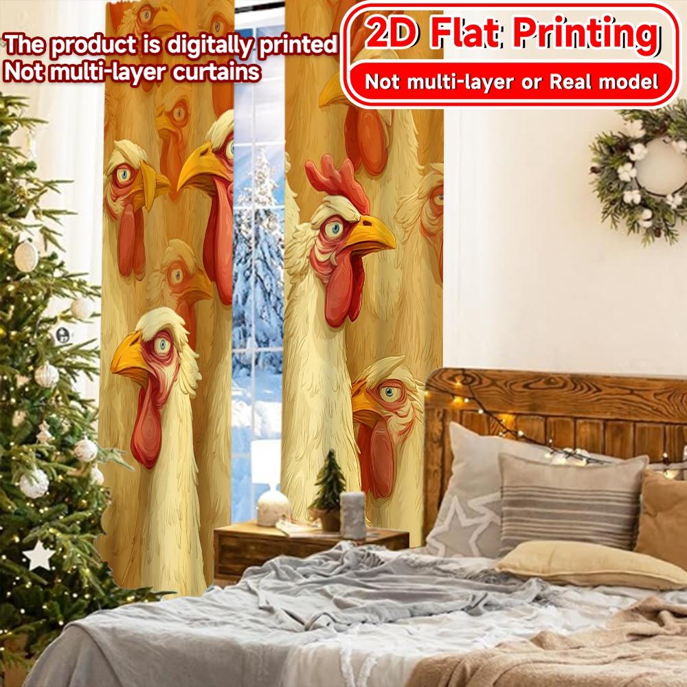 Flat Printing Curtains Without Rod Cheerful Cartoon Chickens April Fools Is Day Festival Chic Print Polyester Curtain Set Of 2 Made Washable