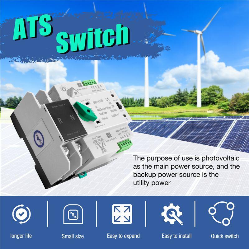 Feb.Photovoltaic Solar Power ATS Automatic Transfer Switch Din Rail 2P AC220V ATS PV System Power To City Power